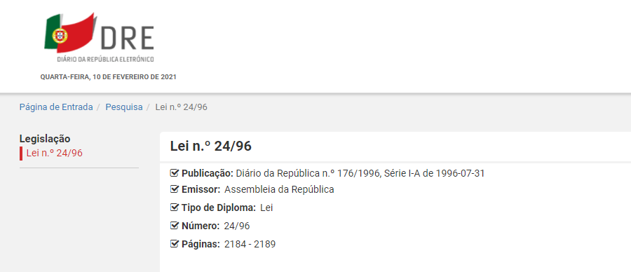 Lei n.º 24/96, de 31 de julho