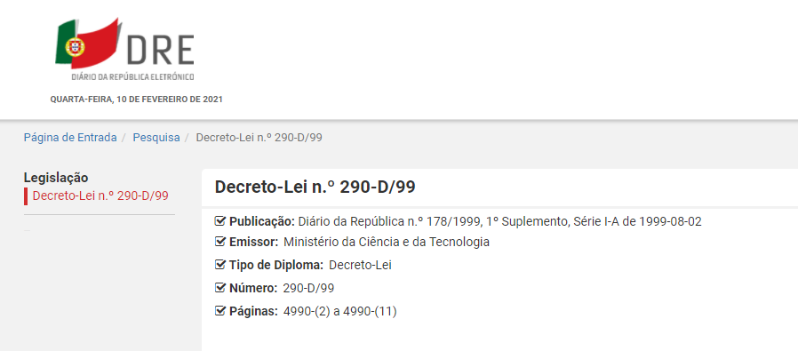 Decreto-Lei n.º 290-D/99, de 2 de agosto